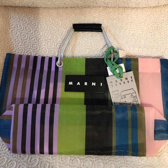 MARNI トートバッグ ストライプバッグミニ マルチグリーン - トートバッグ