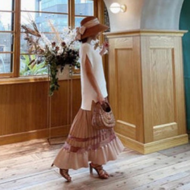 eimy istoire(エイミーイストワール)のエイミーイストワール　シアーコンビプリーツスカート　ピンク レディースのスカート(ロングスカート)の商品写真