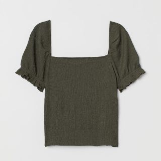 エイチアンドエム(H&M)の新品未使用 H&M パフスリーブトップス M ZARA Bershka オリーブ(Tシャツ(半袖/袖なし))