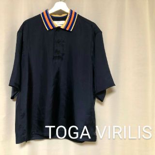 トーガ(TOGA)の美品 toga virilis 19ss サテン ポロシャツ トーガ ネイビー(シャツ)