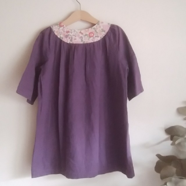 ハンドメイド♡120チュニックワンピース紫 キッズ/ベビー/マタニティのキッズ服女の子用(90cm~)(ブラウス)の商品写真