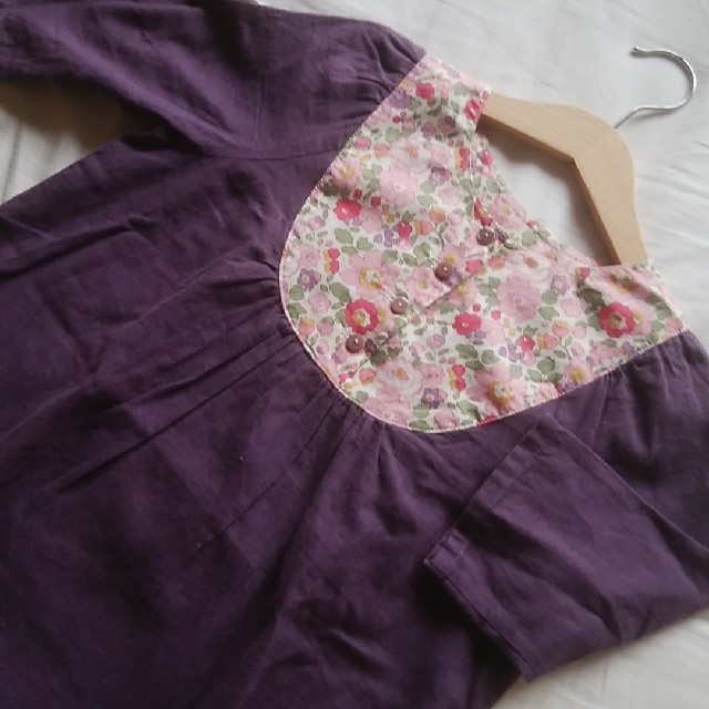 ハンドメイド♡120チュニックワンピース紫 キッズ/ベビー/マタニティのキッズ服女の子用(90cm~)(ブラウス)の商品写真