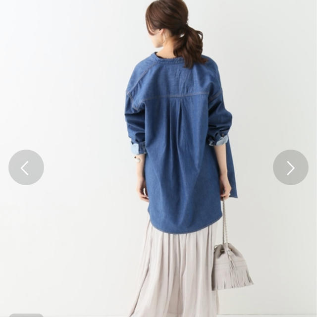 試着のみ 2019SS バンドカラー デニムシャツ IENA イエナ バンドカラー デニム シャツ 36 オーバーサイズ ロング