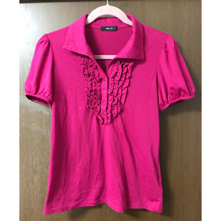 コムサイズム(COMME CA ISM)のコムサイズム　ホットピンクのフリル半袖ポロシャツ(ポロシャツ)