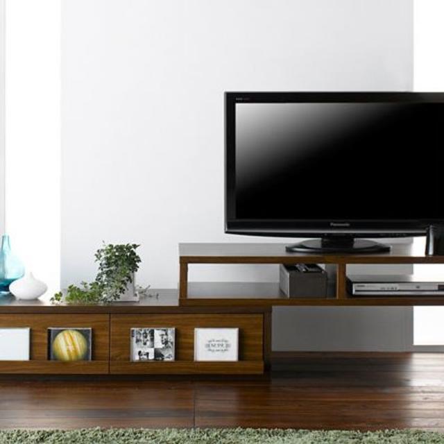 完成品 伸縮テレビ台 コーナーテレビ台 ブラウン 定期入れの www