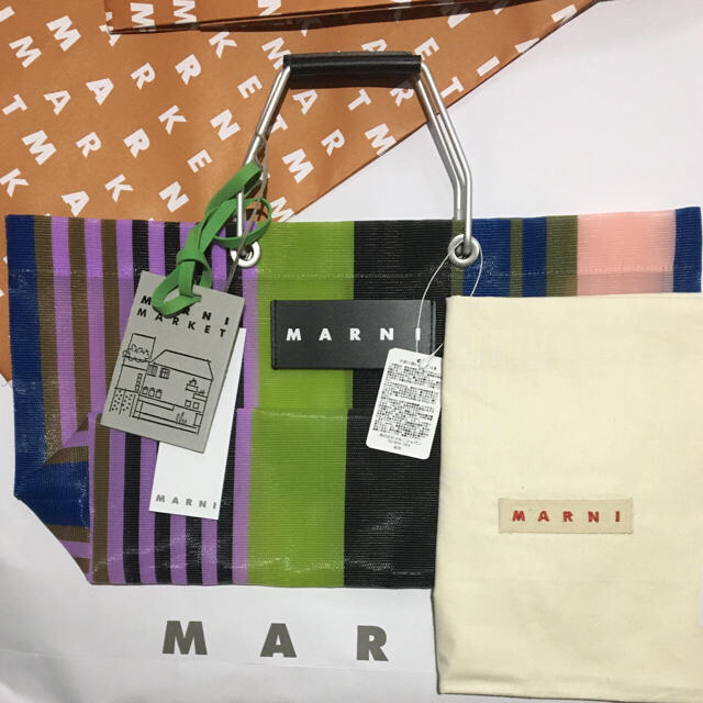 MARNI MARKET ストライプバッグ ミニ マルチグリーン