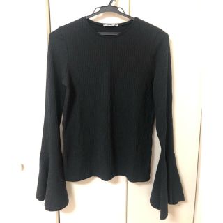 ザラ(ZARA)の長袖リブニットトップス　ブラック(カットソー(長袖/七分))