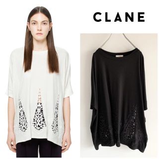 アメリヴィンテージ(Ameri VINTAGE)のLOOK同型 CLANE HEM EMBROIDERY カットソー ブラック(カットソー(半袖/袖なし))