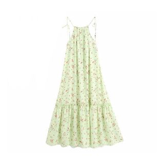 ザラ(ZARA)の1984＊S/S green バックオープン 花柄 キャミワンピース(ひざ丈ワンピース)