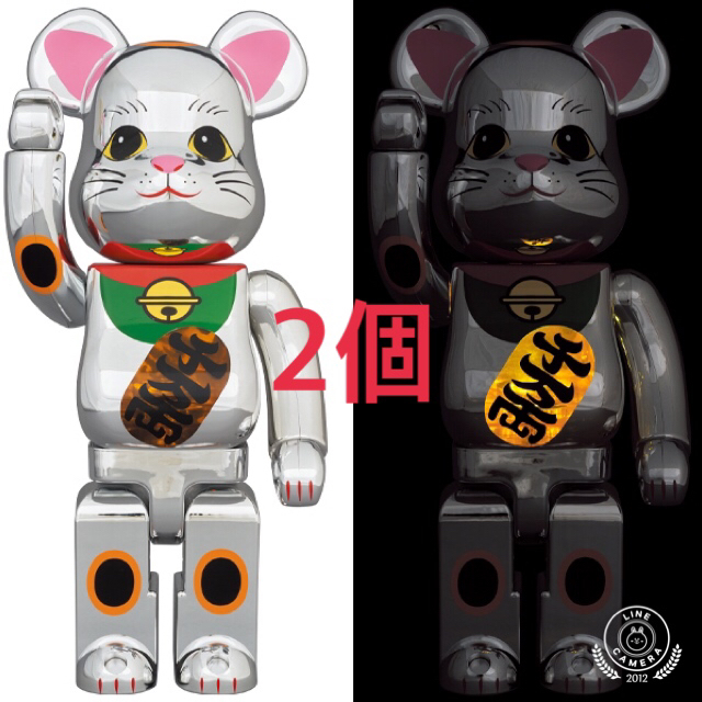 BE@RBRICK 招き猫 銀メッキ 発光 400%-