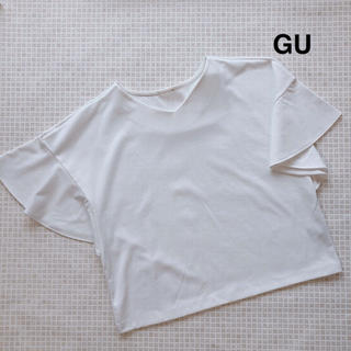 ジーユー(GU)のTシャツ　GU 袖フリルTシャツ　白　ビッグシルエットTシャツ(Tシャツ(半袖/袖なし))