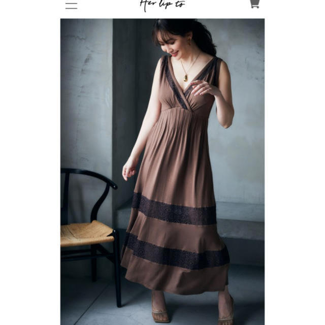 herlipto♡Lace-trimmed Jersey Long Dress