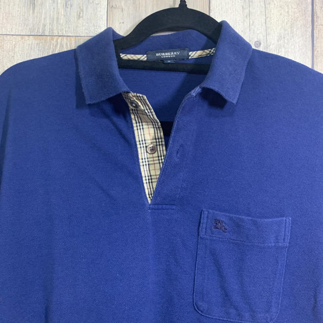BURBERRY(バーバリー)の［送料無料］BURBERRY ポロシャツ チェック used 夏服 古着 ブルー メンズのトップス(ポロシャツ)の商品写真