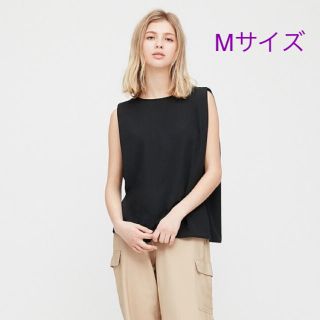 ユニクロ(UNIQLO)の新品　クレープジャージーT(ノースリーブ) ブラック　M(シャツ/ブラウス(半袖/袖なし))