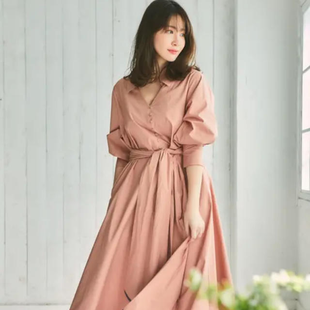 her lip to shirt midi dress pink beige M