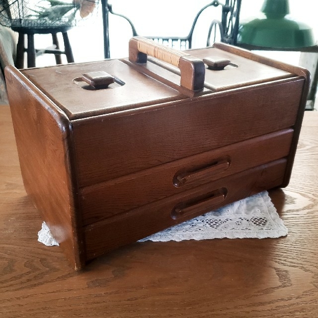 アンティーク レトロ 木製ソーイングボックス 裁縫箱