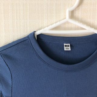 ユニクロ(UNIQLO)のユニクロ リブトップス 青 (カットソー(半袖/袖なし))