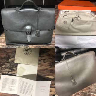 エルメス(Hermes)のエルメスHERMESサックアデペッシュ38レザー/グレー中古品(ビジネスバッグ)