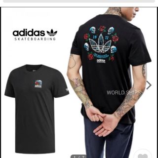 adidasアディダス skateboading スカルがかっこいいTシャツ/L