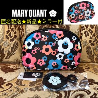 マリークワント(MARY QUANT)の新品タグ付き MARY QUANT サテン サークルポーチ 日本製【ミラー付き】(ポーチ)