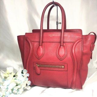 セリーヌ(celine)のセリーヌ　ラゲージ　マイクロショッパー　赤　レザー(ハンドバッグ)