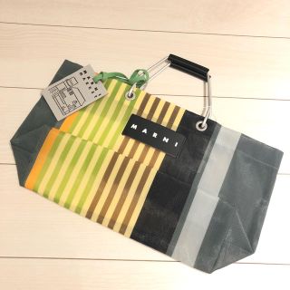 マルニ(Marni)の新品　MARNI STONE MARKET ストライプバッグミニ　マルチグレー(かごバッグ/ストローバッグ)