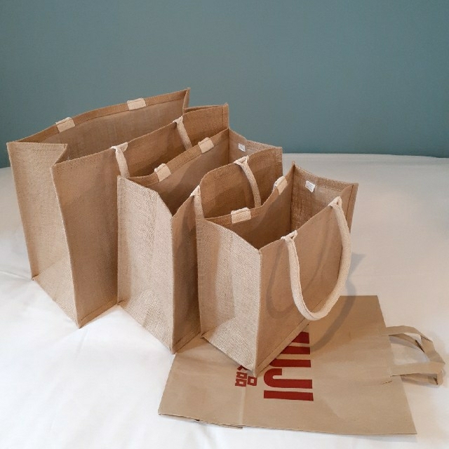 MUJI (無印良品)(ムジルシリョウヒン)の送料無料 ジュートマイバッグ c  無印良品 B5 A4 A3 3点セット レディースのバッグ(エコバッグ)の商品写真