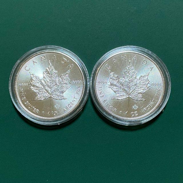 カナダ メイプルリーフ銀貨2枚セット　(1オンス銀貨)貨幣