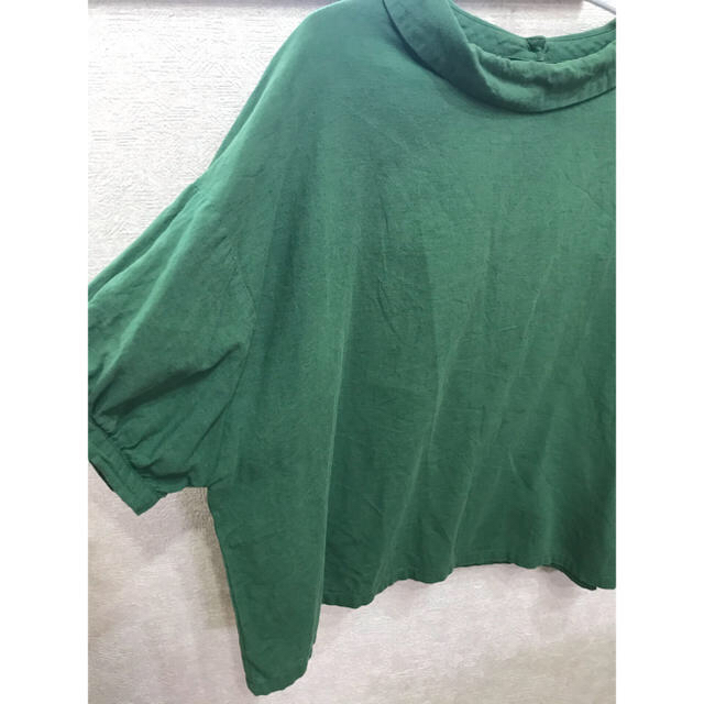 2WAY 綿麻素材 グリーントップス レディースのトップス(シャツ/ブラウス(半袖/袖なし))の商品写真