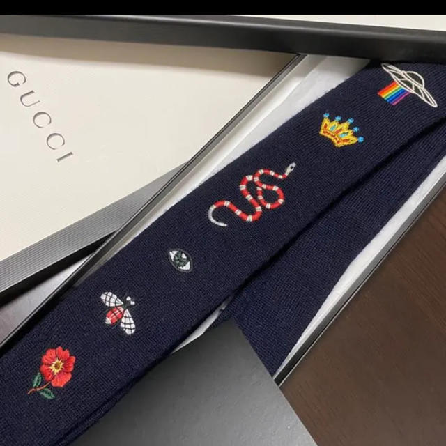 Gucci(グッチ)のGUCCI ネクタイ エンブロイダリー ウール タイ ネイビー メンズのファッション小物(ネクタイ)の商品写真