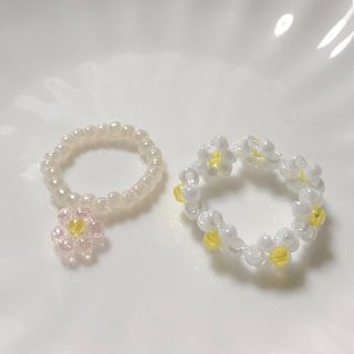 ピンク　デイジーリング　ビーズリング　비즈반지　ハンドメイド(リング)