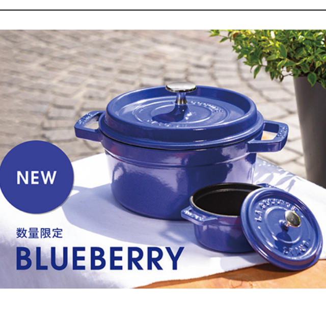 STAUB(ストウブ)のストウブ　ピコ・ココット　ラウンド　22cm  2020年数量限定　ブルーベリー インテリア/住まい/日用品のキッチン/食器(鍋/フライパン)の商品写真