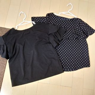 ジーユー(GU)のgu■トップス2点セット、フリルスリーブt、ドットブラウス、ユニクロ(Tシャツ(半袖/袖なし))