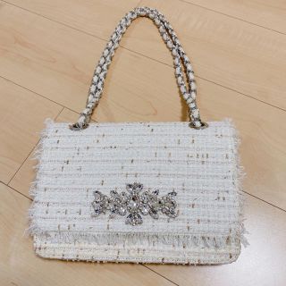 レディー(Rady)の美品❤️Radyビジューツイードチェーンショルダーバッグ★白ホワイト(ショルダーバッグ)