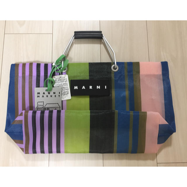 MARNI MARKET ストライプバッグ ミニ マルチグリーン