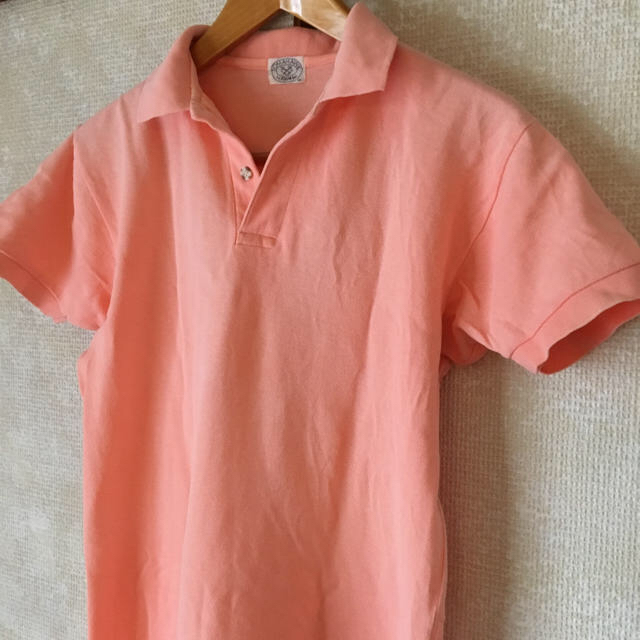 Zoom(ズーム)の日本製 半袖 ポロシャツ サーモンピンク M メンズ レディース 古着 メンズのトップス(ポロシャツ)の商品写真