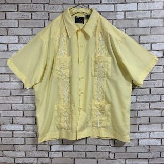 90's USA古着 HABAND キューバシャツ ライトイエロー 半袖 2XL(シャツ)