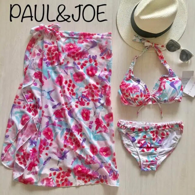 PAUL & JOE(ポールアンドジョー)の新品 ポール&ジョー 水着 3点セット バード ビキニ パレオ L PK レディースの水着/浴衣(水着)の商品写真