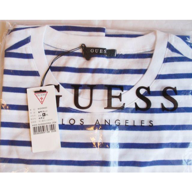 GUESS(ゲス)のGUESS ブランド ロゴ tシャツ ゲス ブルー ボーダー XLサイズ コラボ メンズのトップス(Tシャツ/カットソー(半袖/袖なし))の商品写真