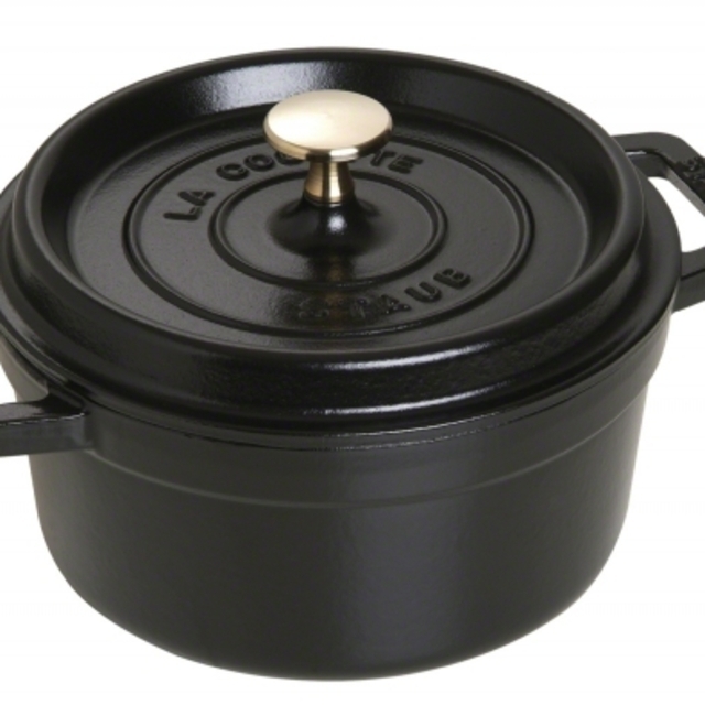 36kgアロマレイン【新品未使用】 Staub 20cm ブラック（ココットラウンド  ）