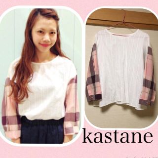 カスタネ(Kastane)のkastane＊袖チェックプルオーバー(シャツ/ブラウス(長袖/七分))