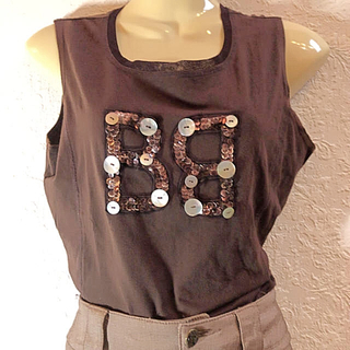 スパンコール・チュール・ボタン付きストレッチレディースタンクトップM(Tシャツ(半袖/袖なし))