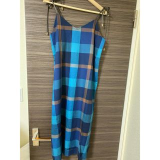 バーバリーブルーレーベル(BURBERRY BLUE LABEL)のクレストブリッジ　緑チェックロングワンピース　サイズ36(ロングワンピース/マキシワンピース)