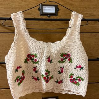 ザラ(ZARA)の☆韓国ヴィンテージ 花柄刺繍 ニット ビスチェ 夏 zara☆ 最終値下げ!!(キャミソール)