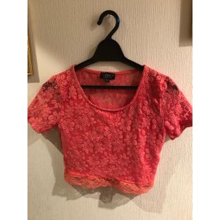 トップショップ(TOPSHOP)のTopshop コーラルピンク　クロップドトップ(カットソー(半袖/袖なし))