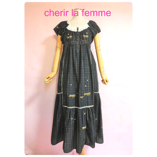 フランシュリッペ(franche lippee)の【cherir la femme】刺繍ロング丈ワンピース☆きのこ花小鳥☆訳有(ロングワンピース/マキシワンピース)