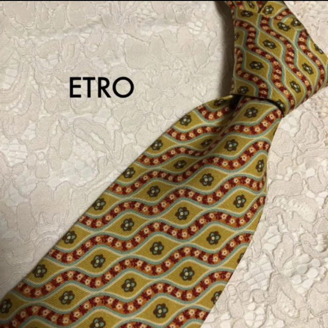 美品！ETRO 高級シルク イエロー 花柄 ネクタイ 大人気‼