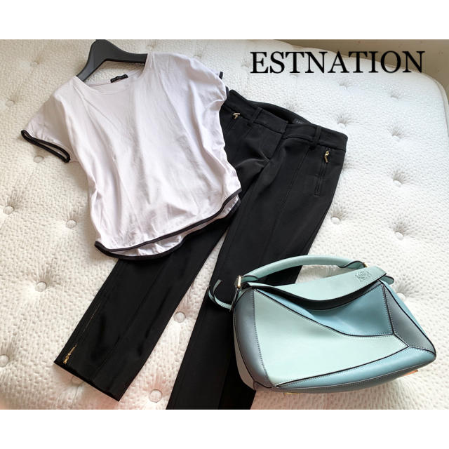 ESTNATION(エストネーション)の美品エストネーション大人綺麗系ライトグレー半袖カットソー38エポカフォクシーザラ レディースのトップス(カットソー(半袖/袖なし))の商品写真