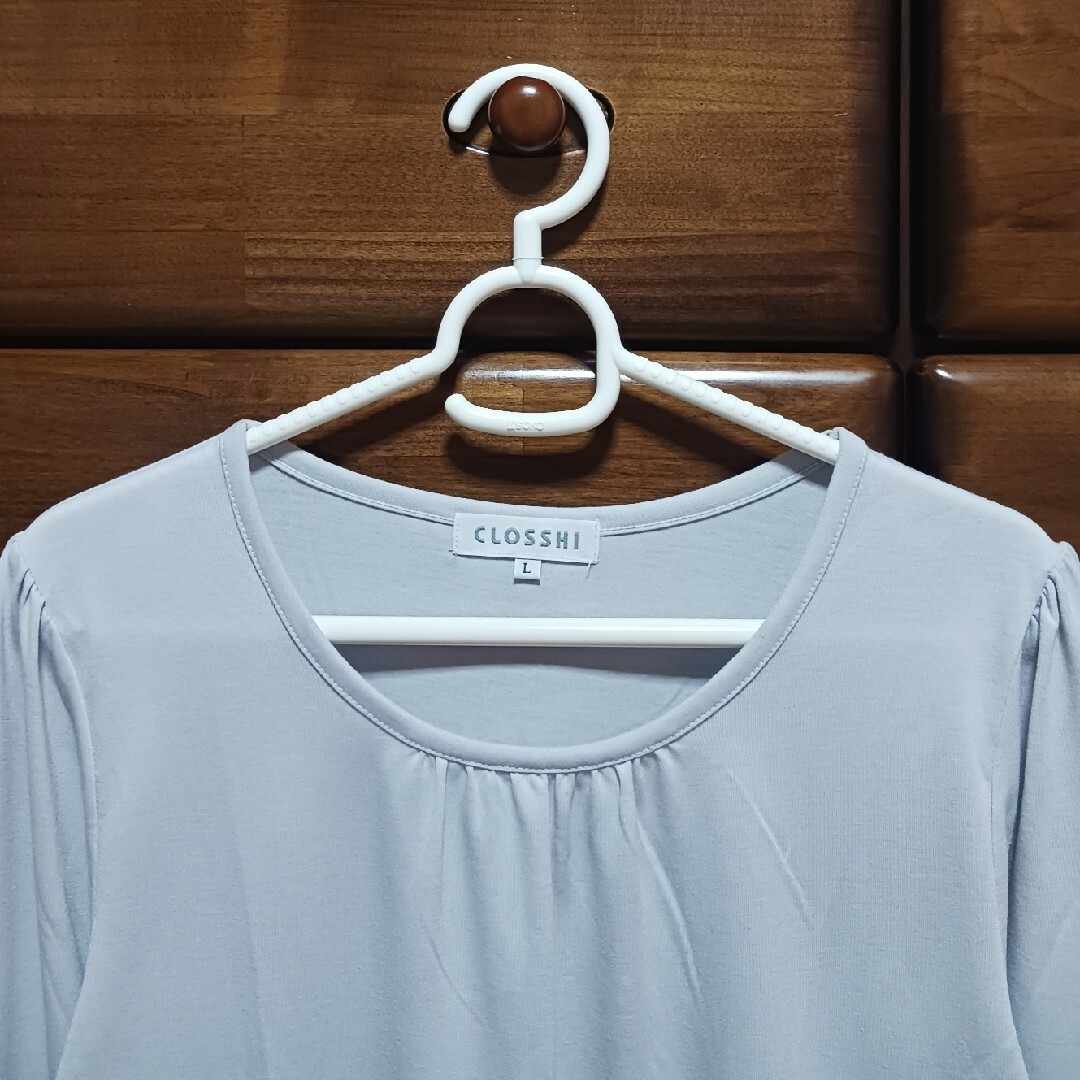 しまむら(シマムラ)の美品 カットソー　Tシャツ グレー 薄水色 レディースのトップス(Tシャツ(長袖/七分))の商品写真