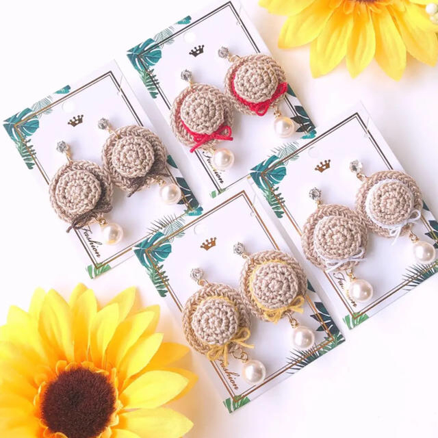小さくて可愛い♡麦わら帽子✨夏✨♬ハンドメイド ピアス イヤリング
